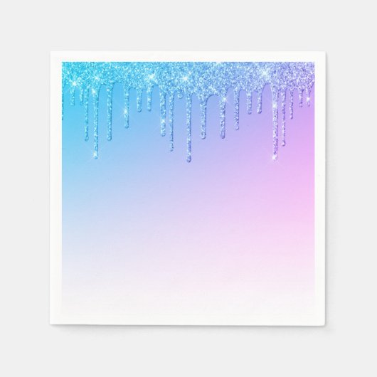 ブルーグリッターオンブレグラムスパークルズパーティー スタンダードカクテルナプキン (正面)