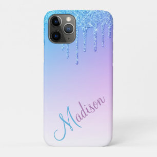 ブルーグリッターオンブレグラムスパークルズ名 iPhone 11 PROケース