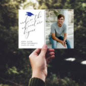 ブルーグリッターキャップ引用文写真モダン卒業 案内状