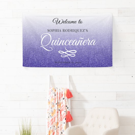 ブルーグリッターキンセアニラ15th誕生日へようこそ 横断幕 (インサイチュ)