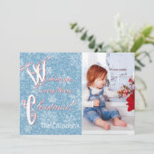ブルーグリッタークリスマスフォトカード シーズンカード (スタンド正面)