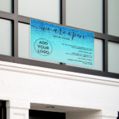 ブルーグリッターグラデーションロゴ赤面ピンクオープン 横断幕 (ビルの外側)