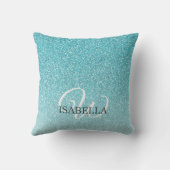ブルーグリッターグラデーション名前をカスタムするモノグラム クッション (裏面)