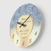 ブルーグリッターグラデーション金ゴールド50結婚周年 ラージ壁時計 (傾斜)