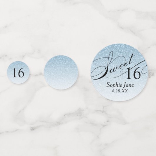 ブルーグリッターグラムパーソナライズされたスウィート16紙吹雪 コンフェッティ (正面)
