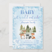 ブルーグリッターコールドアウトウッドランドベビーシャワー 招待状 (正面)