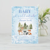 ブルーグリッターコールドアウトウッドランドベビーシャワー 招待状 (スタンド正面)