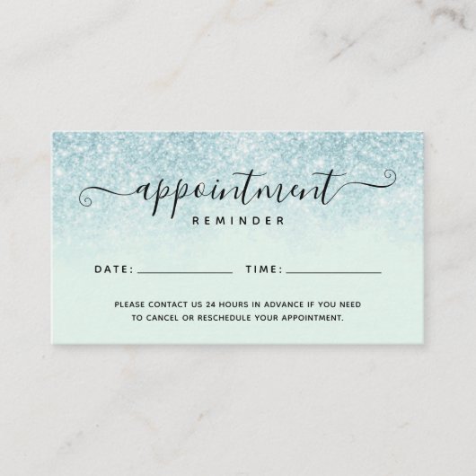 ブルーグリッターサロンスパアポイントメントリマインダーカード 名刺 (正面)
