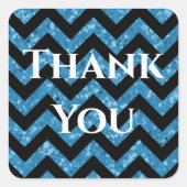 ブルーグリッターシェブロンサンキューステッカー スクエアシール (正面)