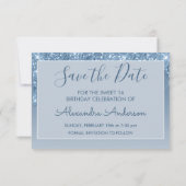 ブルーグリッタースウィート16日付を保存 招待状 (裏面)