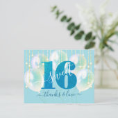 ブルーグリッタースウィート16誕生日バルーンサンキュー ポストカード (スタンド正面)