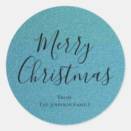 ブルーグリッタースクリプトメリークリスマスホリデー ラウンドシール