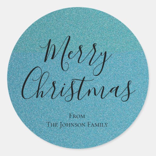 ブルーグリッタースクリプトメリークリスマスホリデー ラウンドシール (正面)