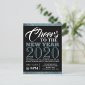 ブルーグリッターストライプ招待状 ポストカード (スタンド正面)