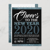 ブルーグリッターストライプ招待状 ポストカード (正面/裏面)