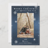 ブルーグリッタースノーフレークスホリデーフォトカード シーズンカード (正面)