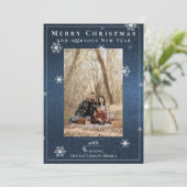 ブルーグリッタースノーフレークスホリデーフォトカード シーズンカード (スタンド正面)