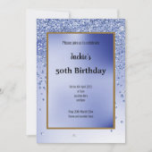 ブルーグリッタースパーエレガントクル50誕生日 招待状 (正面)