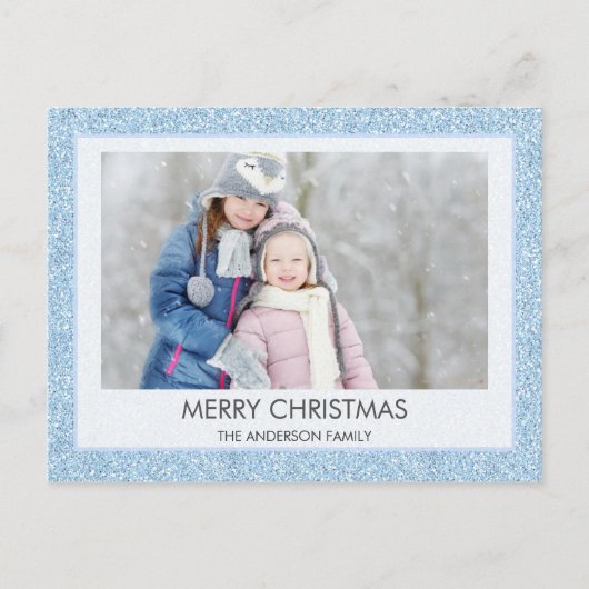 ブルーグリッタースパークルウィンター《写真》ぼけ味クリスマスフォト シーズンポストカード (正面)