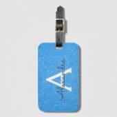 ブルーグリッタースパークルモノグラムの名前とイニシャル ラゲッジタグ (正面縦)