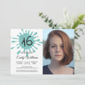 ブルーグリッタースプラッシュスウィート16 16thバースデーパーティー 招待状 (スタンド正面)
