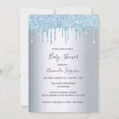 ブルーグリッタードリップスシルバーストーク少年の赤ちゃんシャワー 招待状 (裏面)