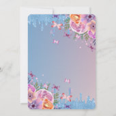 ブルーグリッタードリップス、ブルードレスフラワースウィート16 招待状 (裏面)