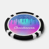 ブルーグリッタードリップ蛍光ネオンピンク&パープル ポーカーチップ (シングル)