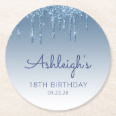 ブルーグリッタードリップ18thバースデーパーティー ラウンドペーパーコースター (正面)
