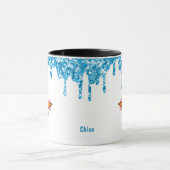 ブルーグリッタードリプス雪だるま顔ホリデイ マグカップ (中央)