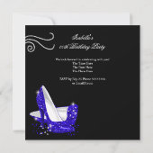 ブルーグリッターハイヒールブラックバースデーパーティー 招待状 (裏面)