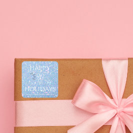 ブルーグリッターハッピーホリデー スクエアシール