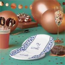 ブルーグリッターハート紙プレート