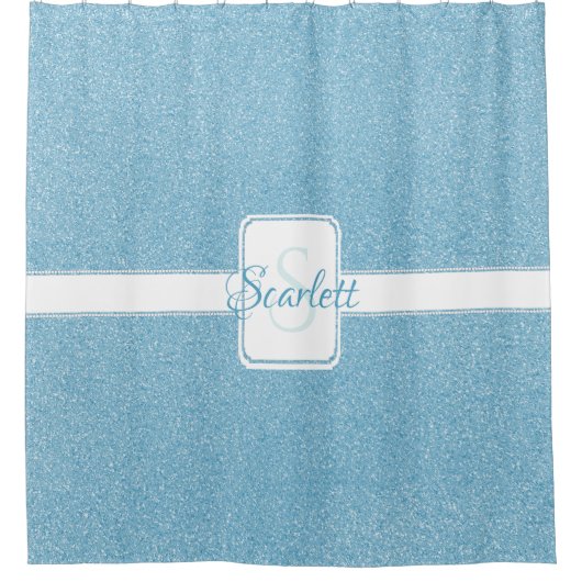 ブルーグリッターパーソナライズされたシャワーカーテン シャワーカーテン (正面)