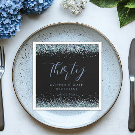 ブルーグリッターパーソナライズされたバースデーパーティー スタンダードカクテルナプキン