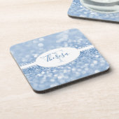 ブルーグリッターパーソナライズプラスチックコースター コースター (左側)