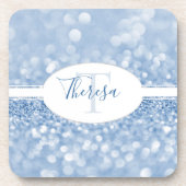ブルーグリッターパーソナライズプラスチックコースター コースター (正面)