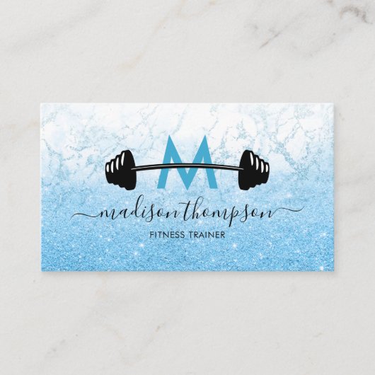 ブルーグリッターパーソナルトレーナー名刺 名刺 (正面)