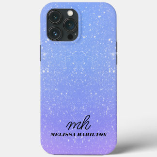 ブルーグリッターパープルシモノグラムのックIの電話ケース iPhone 13 PRO MAXケース