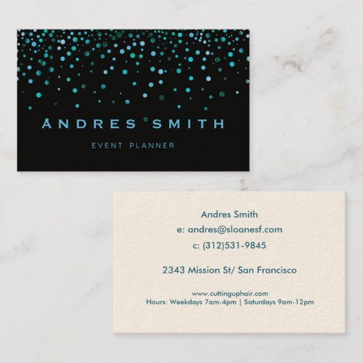ブルーグリッターフェイクフォイル紙吹雪ブラック 名刺 (正面/裏面)