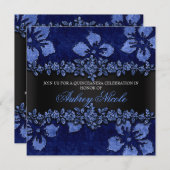 ブルーグリッターフェイク&ベルベットフローラキンセアニェラ 招待状 (正面/裏面)