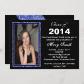 ブルーグリッターフォトフレーム卒業招待状 招待状 (正面/裏面)