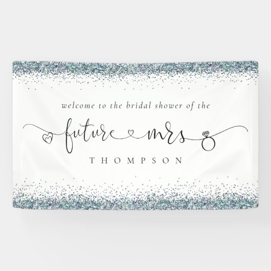 ブルーグリッターフューチャーMrs.ようこそブライダルシャワー 横断幕 (横)