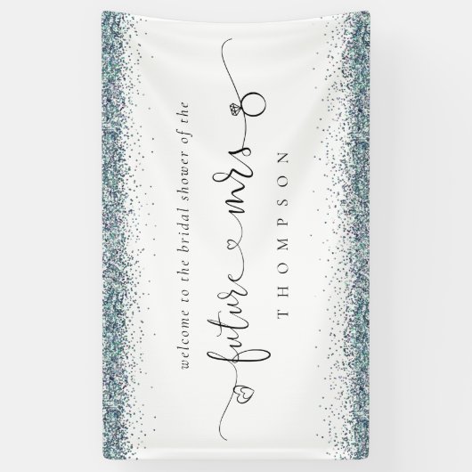 ブルーグリッターフューチャーMrs.ようこそブライダルシャワー 横断幕 (縦)