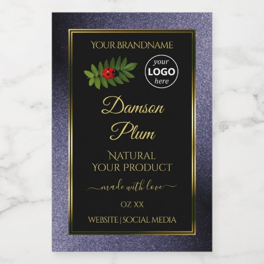 ブルーグリッターブラック金ゴールド製品ラベルLadybugロゴ フードラベル (シングルラベル)