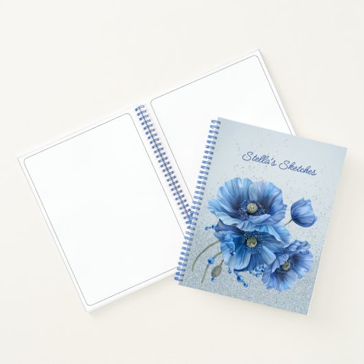 ブルーグリッターブルーポピーズスケッチブック ノートブック (内部)