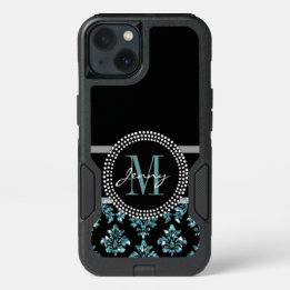 ブルーグリッタープリント黒ダマスクパーソナライズされた