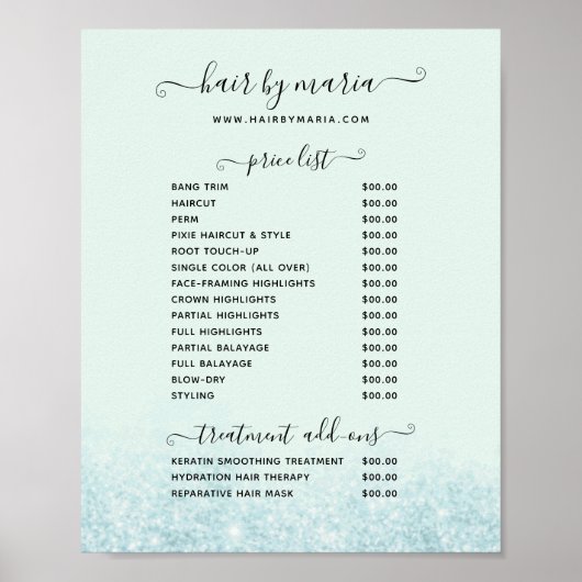 ブルーグリッターヘアサロンスパ価格表ポスター ポスター (正面)
