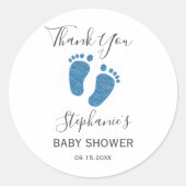 ブルーグリッターベビー足ありがとう ラウンドシール (正面)