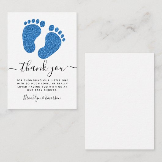 ブルーグリッターベビー足ベビーシャワーありがとうご注意 ノートカード (正面/裏面)